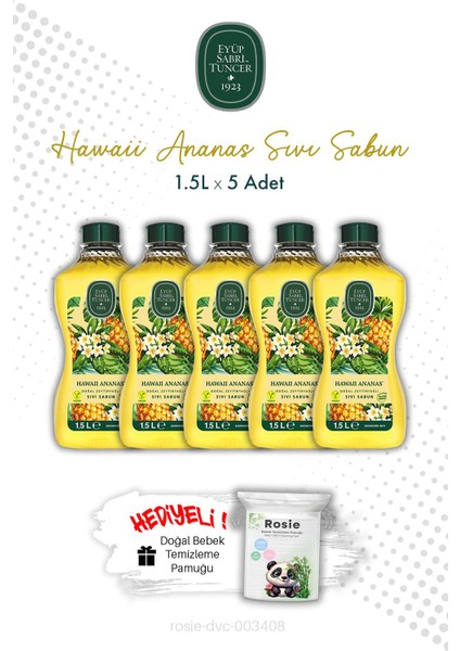 Hawaii Ananas 1.5 lt Sıvı Sabun x 5 ve Rosıe Mendil