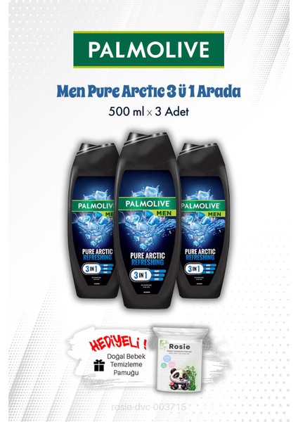Duş Jeli 3'lü Men Pure Arctıc 3'ü 1 Arada 500 ml ve Rosıe Mendil
