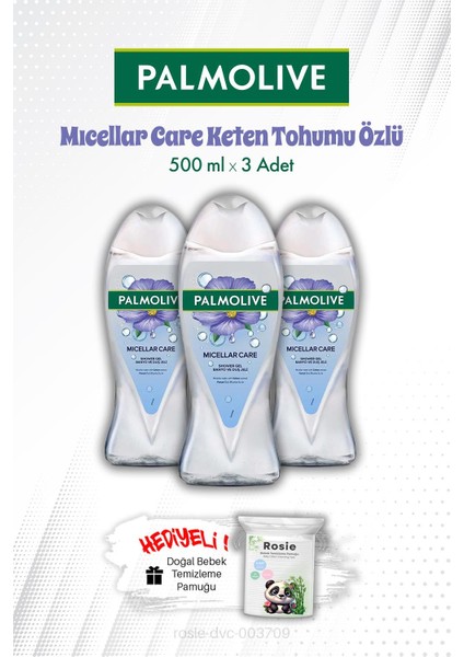 Duş Jeli 3'lü Mıcellar Care Keten Tohumu Özlü 500 ml ve Rosıe Mendil