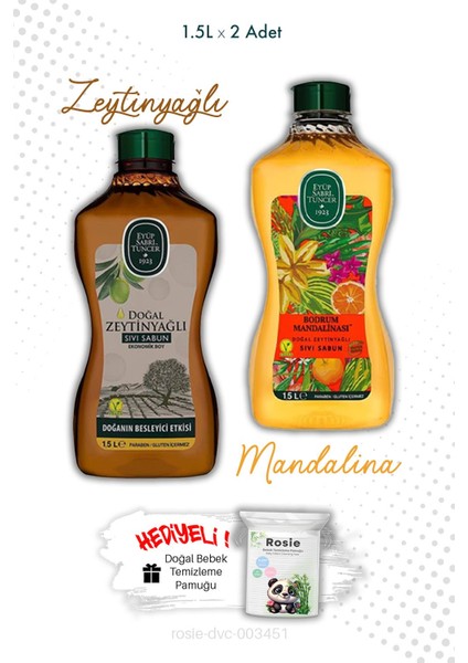 1.5 lt Sıvı Sabun Zeytinyağlı ve Bodrum Mandalinası ve Rosıe