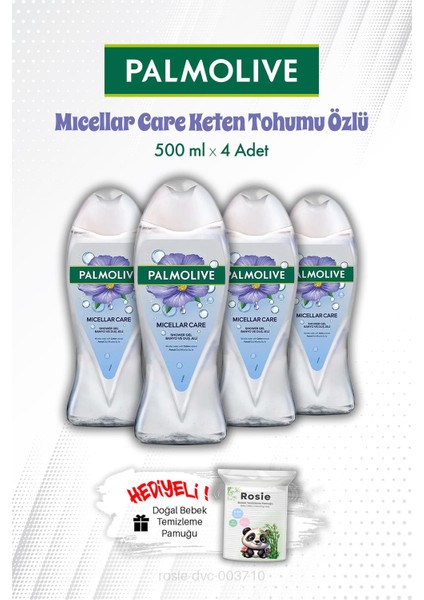 4 Adet 500 ml Mıcellar Care Keten Tohumu Özlü Duş Jeli ve Rosıe Mendil