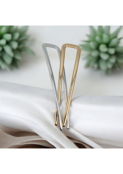 Kadınlar Için Gümüş , Altın Renk Metal Ince 10*2,5 cm Saç Toplama Topuz Tokası 2'li