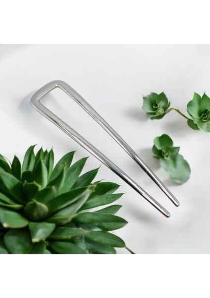 Kadınlar Için Gümüş , Altın Renk Metal Ince 10*2,5 cm Saç Toplama Topuz Tokası 2'li