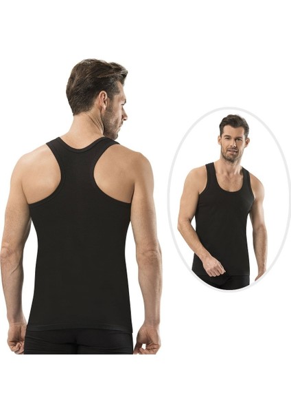 6'lı Erkek Siyah Formen Rambo Sırtı Çarpaz Likralı Askılı Atlet