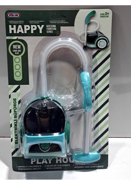 Oyuncak Elektrik Süpürge Tekerlekli Açılır Kapaklı 45 cm Hortumlu Yeşil Kombin 14 x 11 cm Ce Belgeli