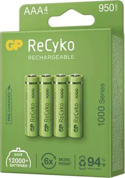 Gp Recyko 950 Mah Aaa Ince 4lü Şarjlı Kalem Pil GP100AAAHCE-2EB4 (GPRHC103E001) (4887)