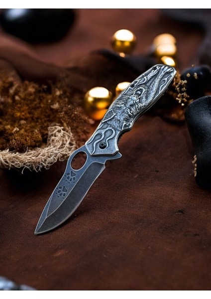 Kurt Motifli Çelik Çakı