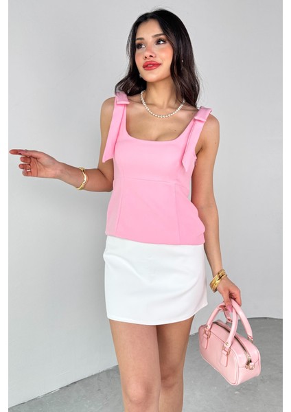 BLZ-06286 Pembe Havuz Yaka Askılı Bluz