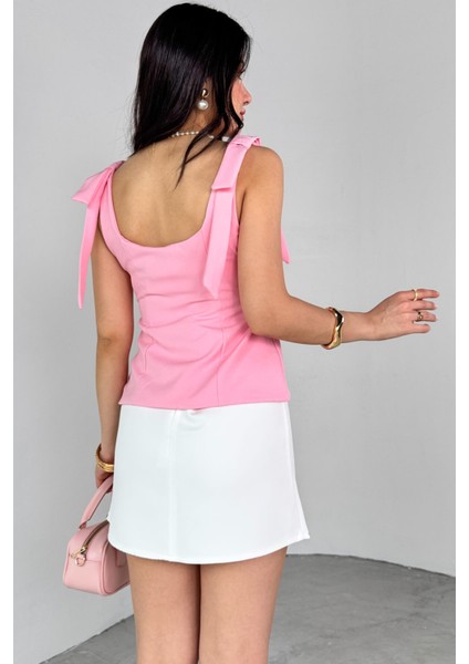 BLZ-06286 Pembe Havuz Yaka Askılı Bluz