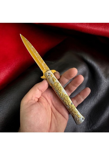 Otantik Gül Motifli Çelik Kamp Çakısı