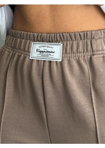 TKM-0047 Kahverengi Frıday Yazılı Enjeksiyon Baskı Bisiklet Yaka Tişört Etiket Detay Bel Lastikli Jogger Eşofman Ikili Takım fırsatları