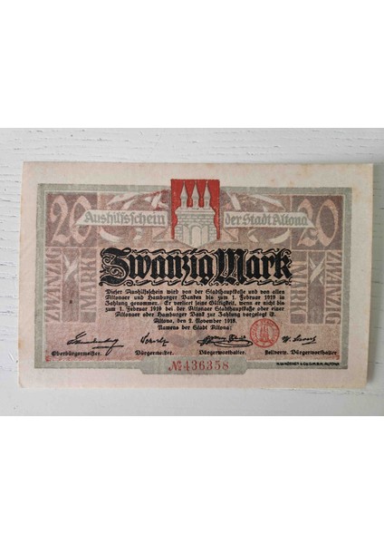 Almanya 1918 Tarihli 20 Mark. Orijinal Dönemine Ait Alman Mark.