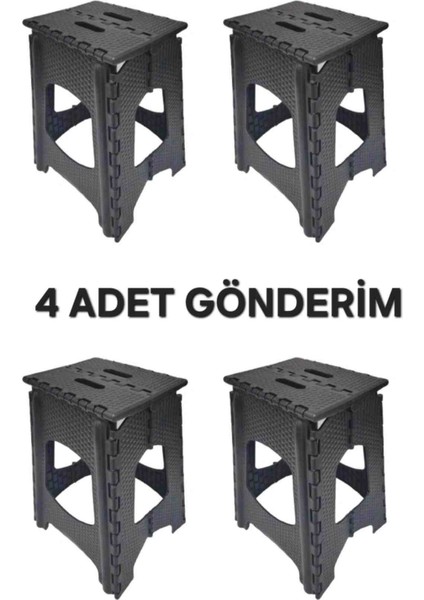 4 Adet Siyah Katlanır Sert Plastik Tabure Sağlam Dayanıklı Malzeme