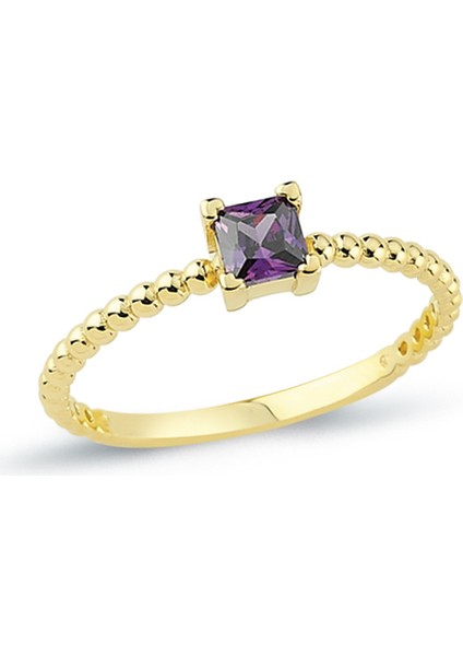 14 Ayar Altın Kare Taşlı Trend Kadın Yüzük