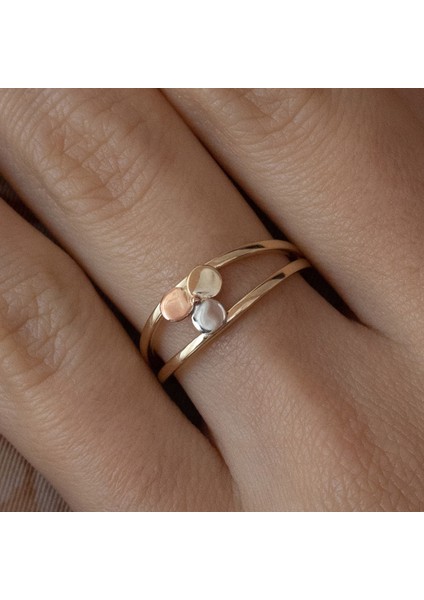 14 Ayar 3 Renkli Minimal Taşsız Altın Yüzük