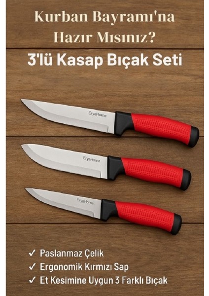 El Yapımı Üst Düzey Kaliteli 3'lü Bıçak Seti
