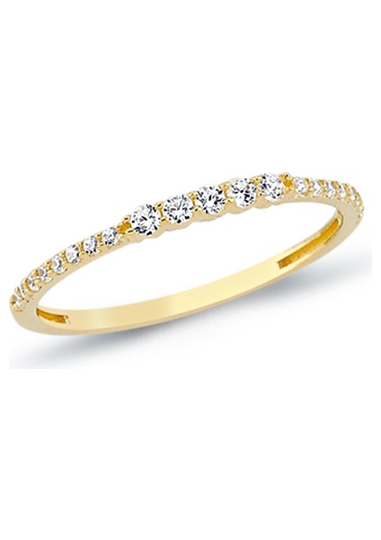 14 Ayar Altın İnce Sıralı Taşlı Kadın Yüzük