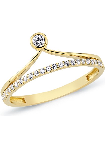 14 Ayar Altın Zarif Taç Desenli Yüzük