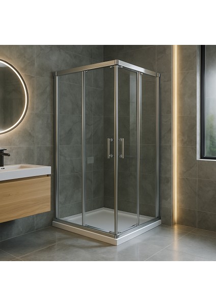 Paslanmaz Eloksal Gri Alüminyum Çerçeveli 6 mm Temperli Şeffaf Cam H:190 cm Duşakabin