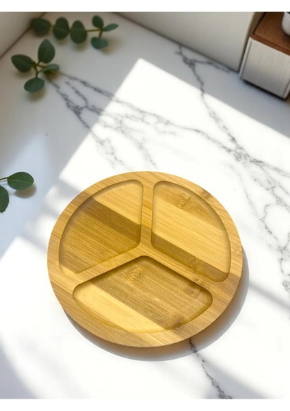 Bambu Ahşap Yuvarlak 3 Bölmeli Sunum Tabağı Çerezlik, Sunumluk fiyatları