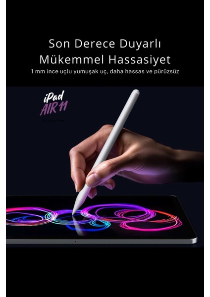 Apple iPad Air M3 Çipli A3267 A3269 2025 Uyumlu Avuç Içi Algılamayan Dokunmatik Yazım ve Çizim Kalemi