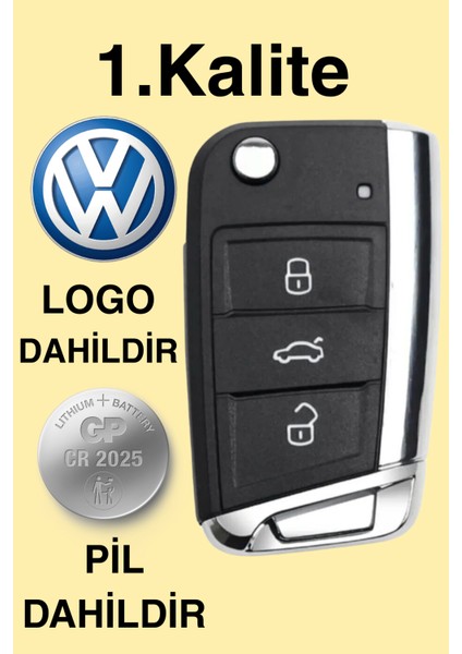 Volkswagen Polo - Golf 7 - Skoda - Seat 3 Butonlu Sustalı Kumanda Kabı (Krom) Logolu