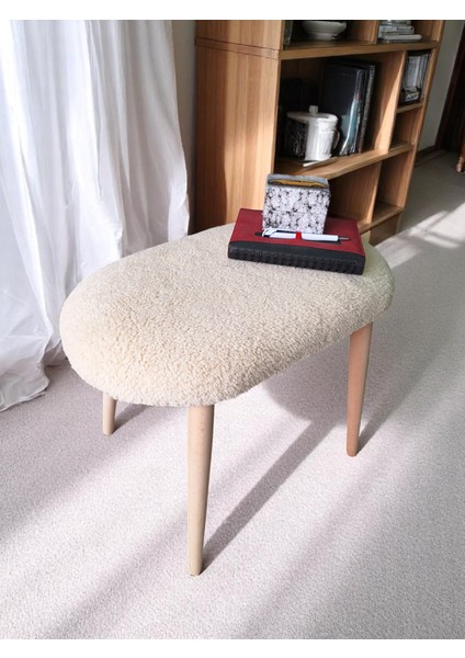 Minimalist Teddy Kumaş Tabure, Ahşap Ayaklı Tabure, Salon, Ofis, Makyaj Masası, Yemek Masası fiyatları
