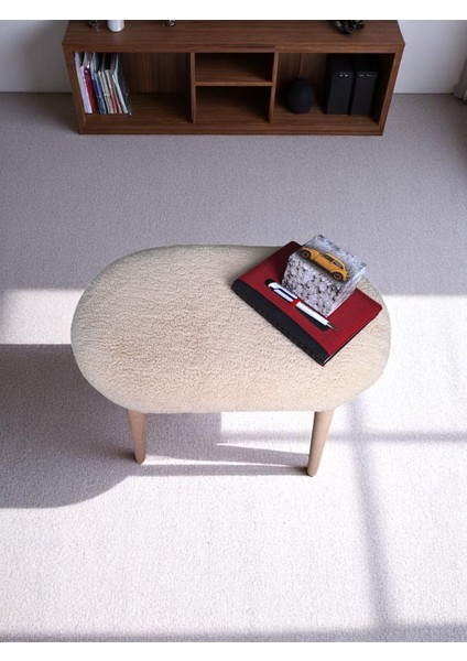 Minimalist Teddy Kumaş Tabure, Ahşap Ayaklı Tabure, Salon, Ofis, Makyaj Masası, Yemek Masası modelleri