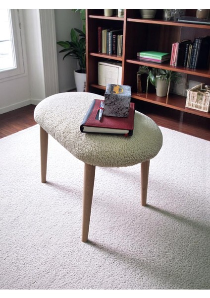 Minimalist Teddy Kumaş Tabure, Ahşap Ayaklı Tabure, Salon, Ofis, Makyaj Masası, Yemek Masası fırsatları
