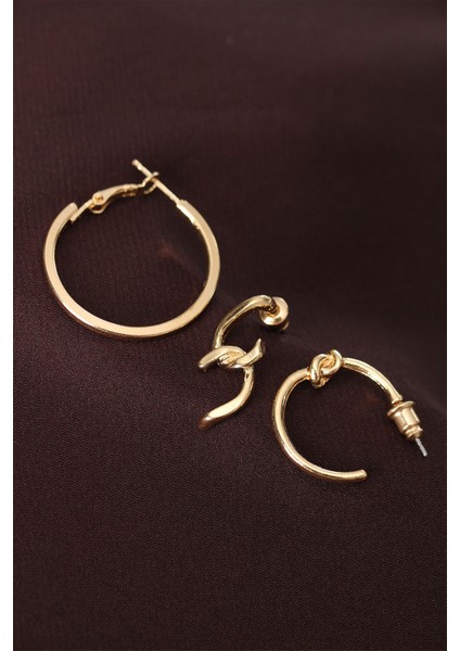 Düğüm Model Altın Renk Metal Çoklu Küpe