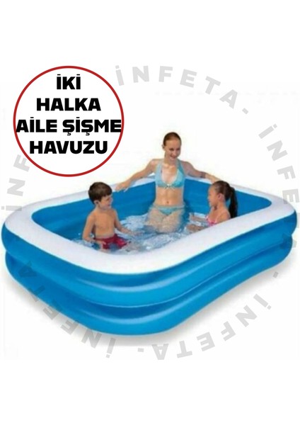 Iki halka 400lt kare aile mavi şişme havuz 2.11x1.32x46 cm