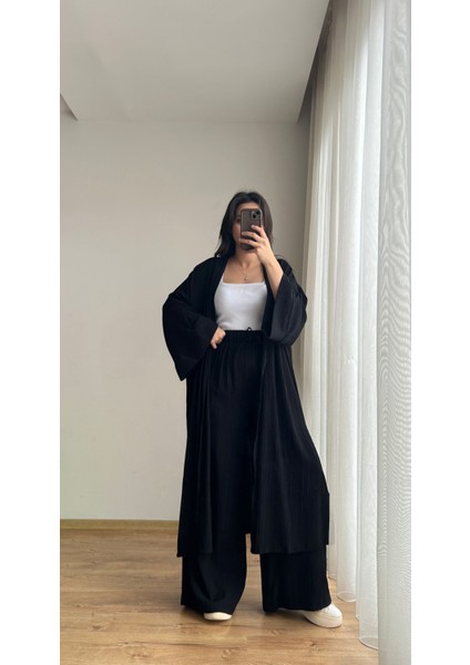 Gofre Kumaş Uzun Kimono Pantolon Takım