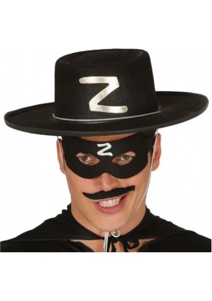 Z Logolu Yetişkin Zorro Şapkası ve Zorro Maskesi