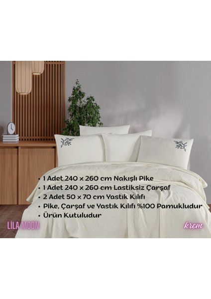 Pamuklu Beğenal Premium Çift Kişilik Nakışlı Pike Takımı modelleri