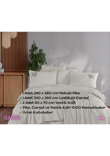 Pamuklu Beğenal Premium Çift Kişilik Nakışlı Pike Takımı