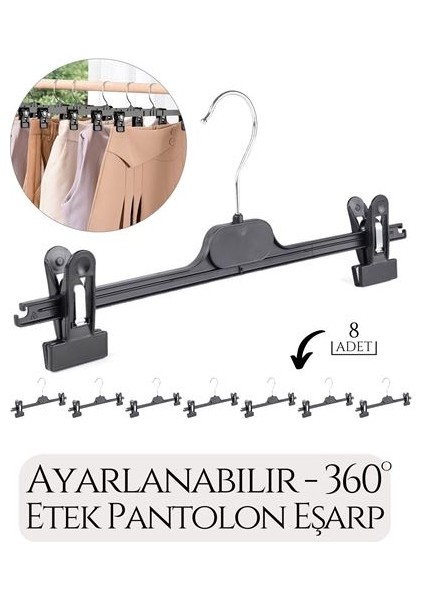 Etek Pantolon Eşarp Kıskaçlı Askı 8 Li Set