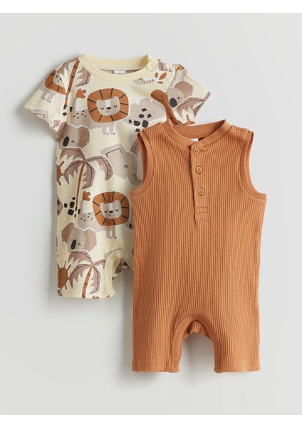 Lcw Baby Bisiklet Yaka Erkek Bebek Kaşkorse Tulum 2'li (S5)