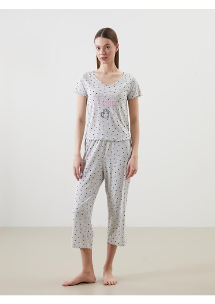 Lcw Dream V Yaka Desenli Kadın Kaprili Pijama Takımı (S5)