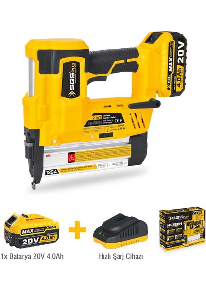 SGS5165 - 20 Volt 4 Amper Akülü Zımba ve Çivi Çakma Tabanca Makinası ( Tek Akü ve Şarj Cihazı)