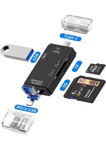 6in1 Tablet ve Telefon Uyumlu Sd , Micro Sd Hafıza Kartı ve USB Flash Bellek , Klavye , Mouse Otg Çevirici