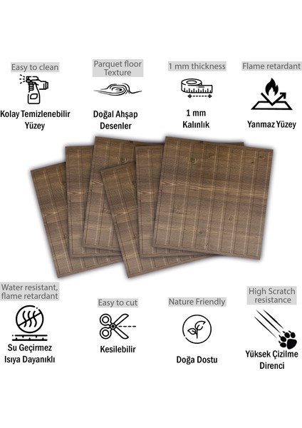 Kendinden Yapışkanlı 3D Kabartmalı Pvc Duvar Paneli Antik Lambiri Desen 41x41 Cm/ 6 Adet /1 M²