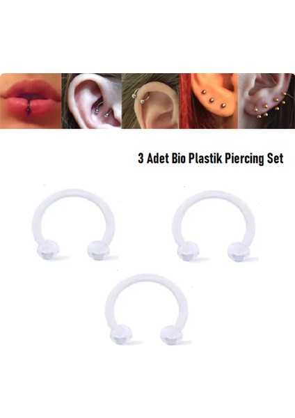 Cerrahi Bioplastik, 6 mm 8 mm 10 mm Çap, 3 mm Toplu, 3 Adet Bioplast Septum Piercing Set, Kaş, Dudak, Burun, Kulak Kullanımına Uygundur