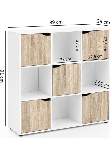 9 Gözlü Beyaz Ahşap Desen Kapaklı Organizer Dolap – Çok Amaçlı Saklama Ünitesi 89 x 91 cm