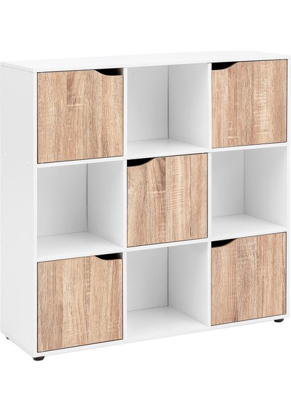 9 Gözlü Beyaz Ahşap Desen Kapaklı Organizer Dolap – Çok Amaçlı Saklama Ünitesi 89 x 91 cm