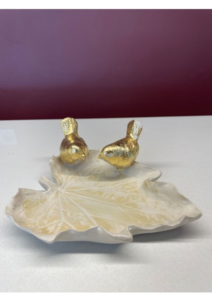 Polyester Decoratif Mini Kuşlu Tabak Model , Yüzük Kutusu Takı Sepeti