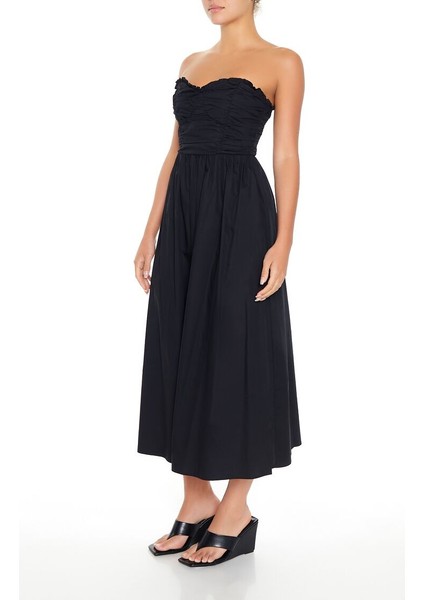 F21 Straplez Volanlı Midi Elbise