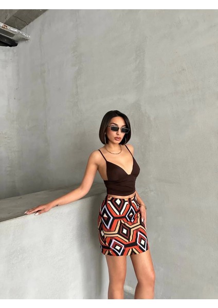 Etnik Desen Kahverengi Tonlu Slim Fit Modern Kalem Etek fiyatları