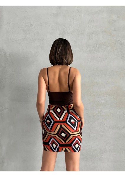 Etnik Desen Kahverengi Tonlu Slim Fit Modern Kalem Etek fırsatları