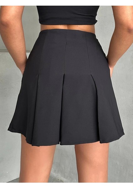 Siyah Düz Renk Pileli Diz Üstü Mini Slim Fit Kalem Etek indirimleri