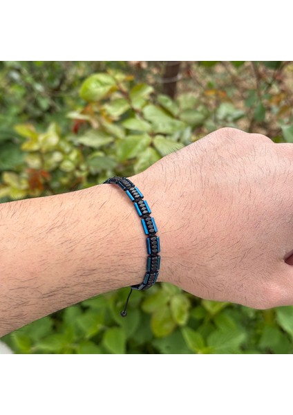 Hematit Bileklik - Lotus Bright Navy Blue Black Bileklik - Tasarım Bileklik Özel Kesim Ayarlanabilir fiyatları